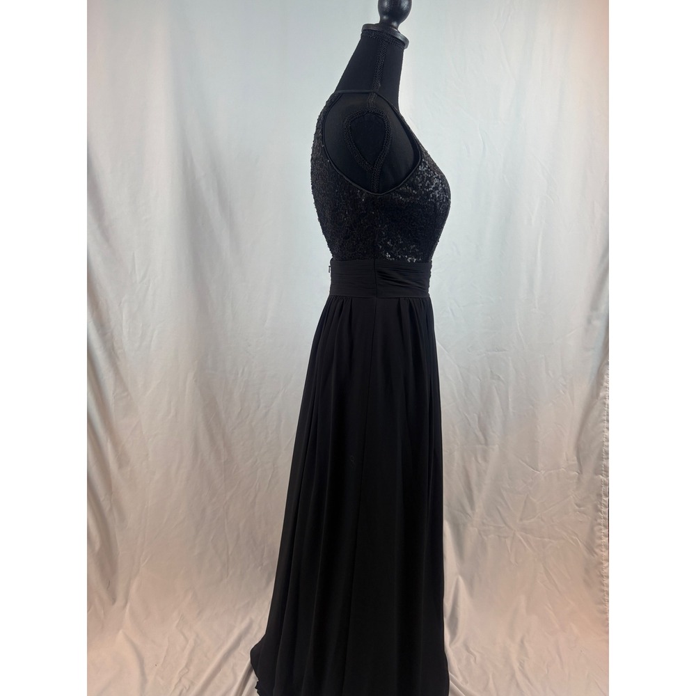 Black Sequin Halter Neck Maxi Dress Open Back Ruched Waist Formal Evening Gown - Picture 10 of 16